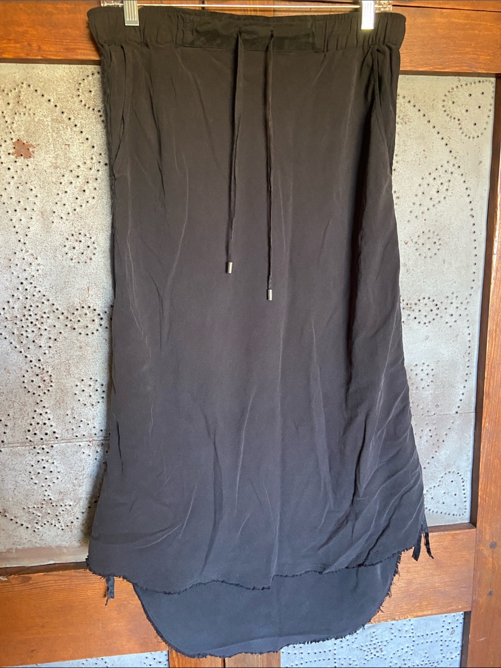 gosilk Ruched Side Raw Hem Black Skirt Size M